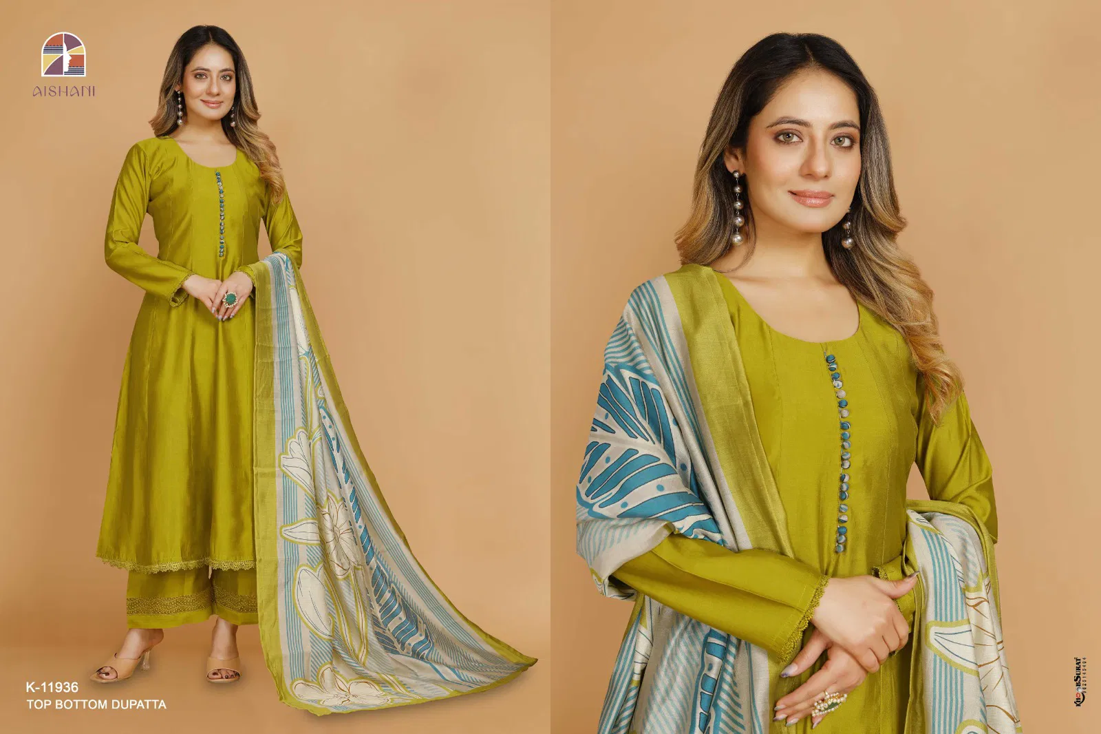 Aishani K 11932 To 12815 Dyed Anarkali Kurti With Bottom Dupatta Online Wholesale
